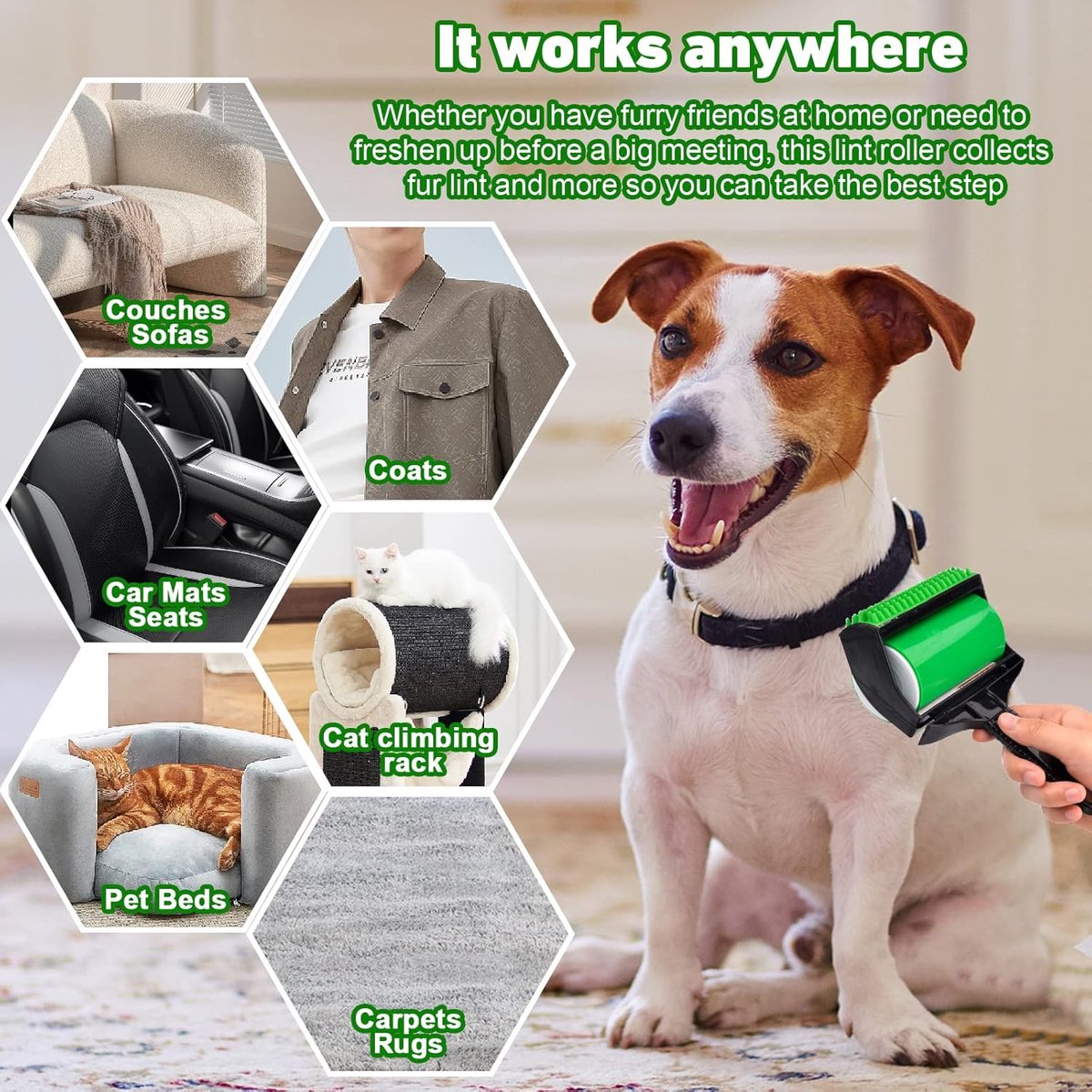 Pet hair remover - 3-in-1 lint roller - Reusable, silicone, washable - Suitable for sofas, carpets, couches, and clothing.
