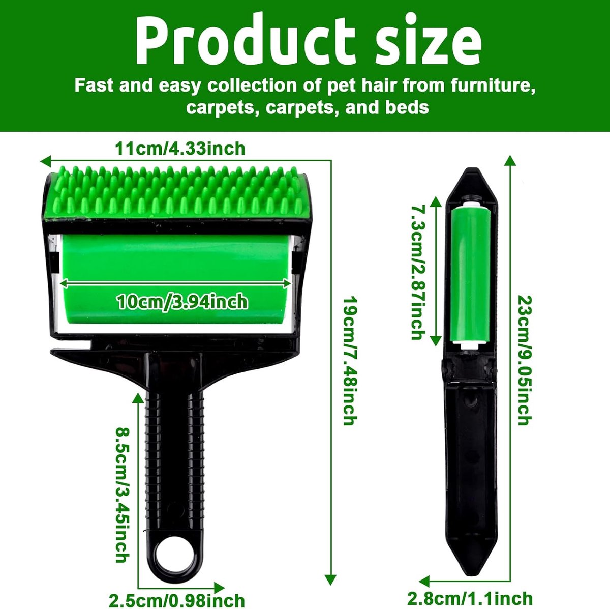 Pet hair remover - 3-in-1 lint roller - Reusable, silicone, washable - Suitable for sofas, carpets, couches, and clothing.