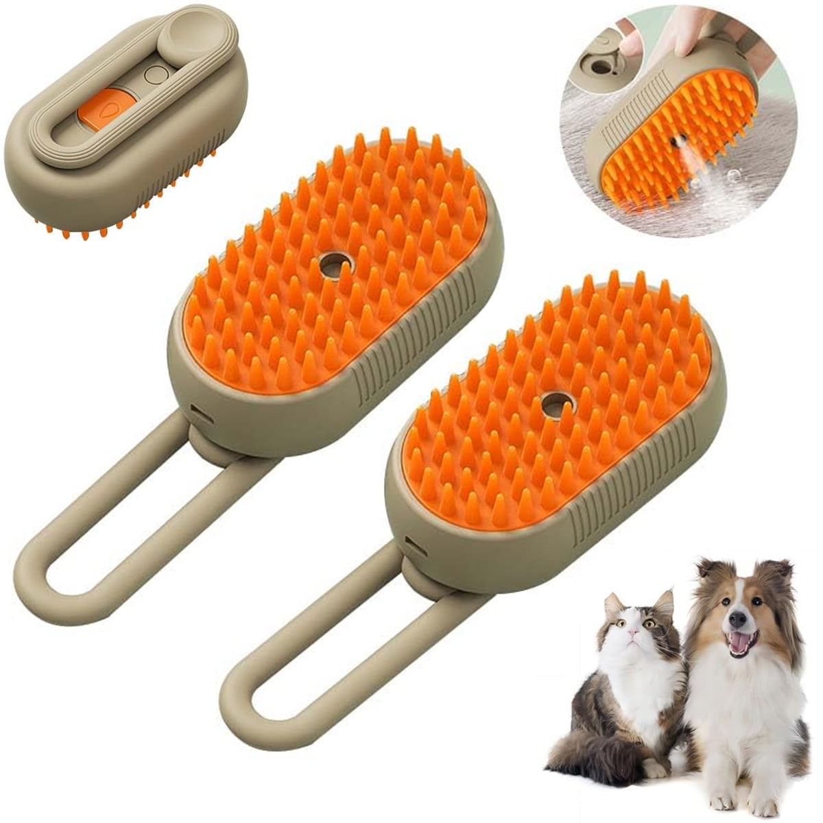 Cat Steam Brush, 3 in 1 Self Cleaning Cat Steamy Pet Brush Steamer Brush for Massage for Removing Tangled and Loosse Hair (2PCS Light Green)