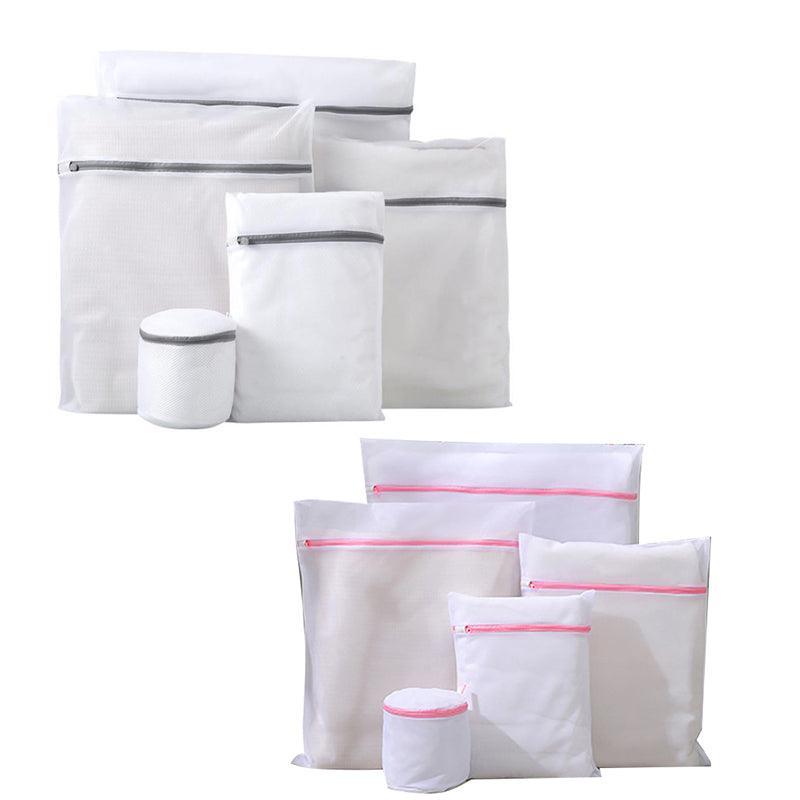 5pcs Zipper Mesh Laundry Bags Set Clothes Washing Organiser for Delicates - Pink